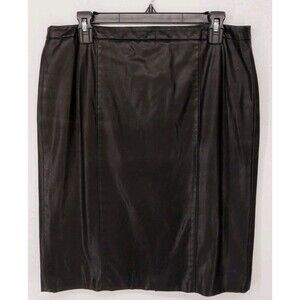 Calvin Klein Black Faux Leather Knee Length Pencil Skirt Size 12